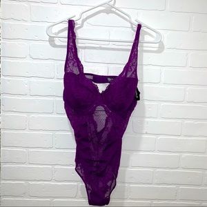 Adore Me Sexy Purple Lace Sheer Lingerie Body Suit Large NWT